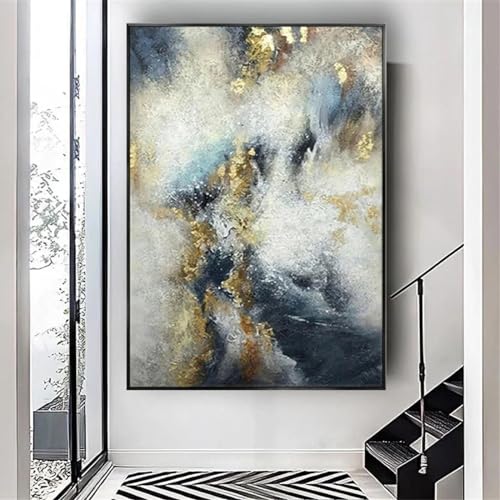 Peinture à l'huile art abstrait brouillard toile 50x70 cm avec cadre pour salon