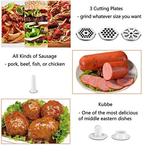 Nestling® 2800 Watt Electric Meat Grinder, Stainless Steel Meat Mincer & Sausage Stuffer, 3 Different Cutting Plates, Sausage & Kubbe Kit Included, Home & Commercial Use (Red)