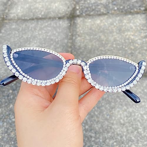 Fashion bling Rhinestone Cat Eye Sunglasses for Women Retro Narrow Cat-eye Diamond Sun Glasses Vintage Style Tinted Lens4