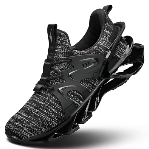 Men's Fashion Sneakers Breathable Mesh Running Shoes Blade Non Slip Casual Athletic Walking Shoes Black Grey 11