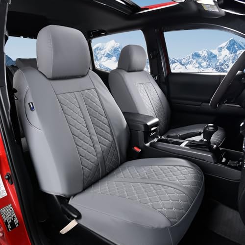 Image of Truckiipa Front Seat Covers for Toyota Tacoma, Waterproof Leather Seat Protectors Truck Seat Covers Fit for 4th Gen 2024-2026 Toyota Tacoma Double Crew Cab, Front Pair, Gray