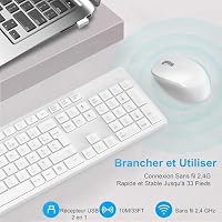 LeadsaiL Set aus kabelloser Tastatur und Maus, ultradünn und leise, französische AZERTY-Tastatur, volle Größe, 2,4 G, mit USB-Empfänger für PC, Laptop, Windows, Mac, Weiß – Ansicht 2