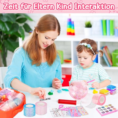 SelfTek Nano Tape Bubbles Set für Kinder - DIY Bastelset Kinder 3+ Jahre Kit mit Pump Pailletten Glitzerpulver Aufklebern Ton Schere Werkzeugen, DIY Nanotape Kreatives für Mädchen Jungen (Leuchtendes)