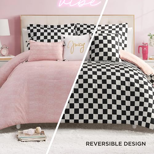 Image of Juicy Couture Reversible Checkerboard Comforter Set 6-Piece Full /Queen Set, Black /White