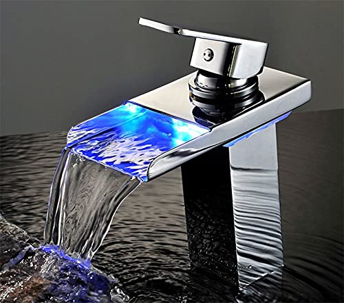 Robinet cascade LED avec capteur de température mitigeur laiton chrome