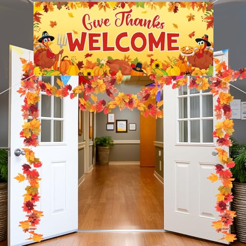 Image of Funrous Door Banner Party Decor Porch Banner Door Sign Set Photo Booth Props Backdrops for Birthday Baby Shower Outdoor Indoor House Porch Decorations(Yellow,Fall)