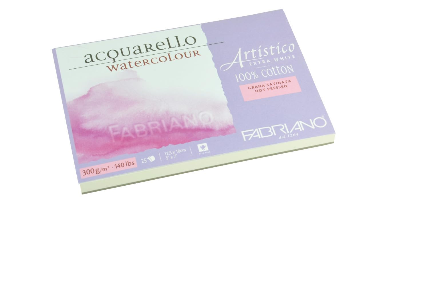 Bloc aquarelle 4 côtés collés Fabriano Artistico grain satiné 300g 12x18cm