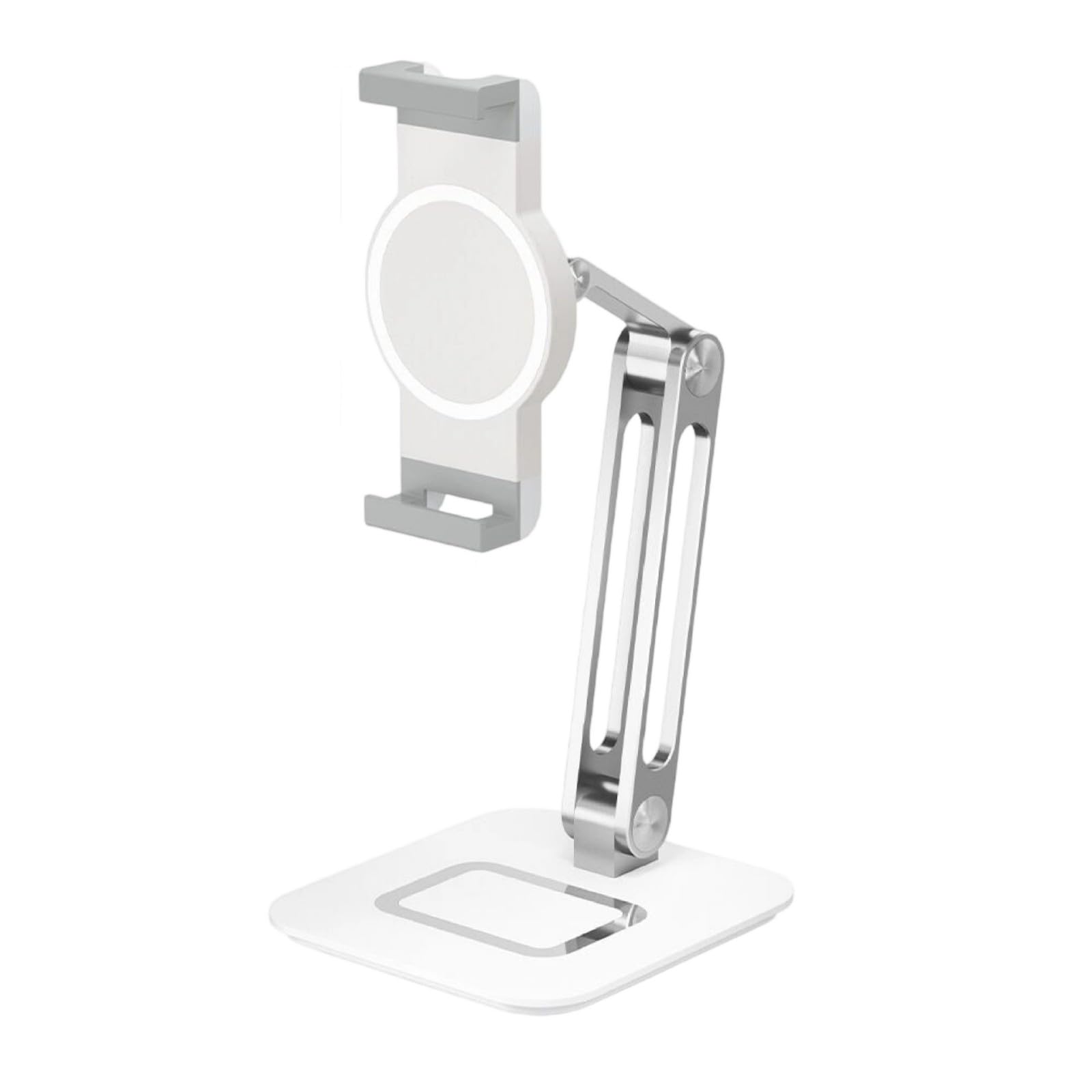 Supporto per telefono ergonomico con angoli visione regolabili in acciaio precisi Tappetino in silicone antiscivolo Supporto per dispositivi da scrivania Morsetto per telefono Supporto per tablet
