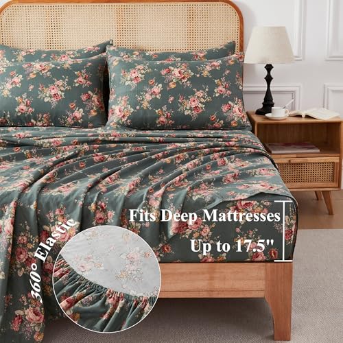 Image of FADFAY 100% Cotton Twin XL Cooling Sheets - Ultra Soft Double Gauze Bed Sheets Set, Breathable Lightweight with Deep Pocket Fitted Sheet(Green)