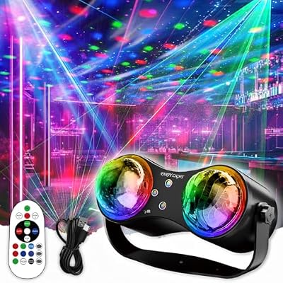 Yiixuyo - Party Disco Strobe Ocean & Star Double Ball Projector Light, Sound Activated ABS Strobe Stage DJ Dance Light with, Suit for Parties, Bars, Birthdays, Weddings, KTV.