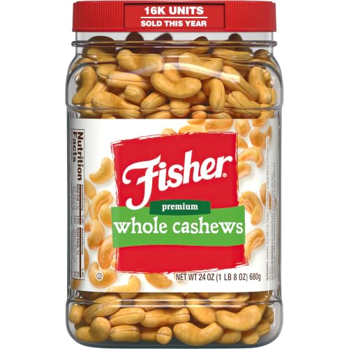 Fisher Snack Premium Whole Cashews, 24 Ounces, Roasted with Sea Salt, No Artificial Colors or Flavors, 100% Recyclable