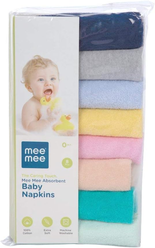 Mee Mee Premium Baby Napkin | Washcloth for New Born, Washable (22 cm x 22 cm), Reusable, Absorbent, Soft Face Towels Multicolor (PK-8)
