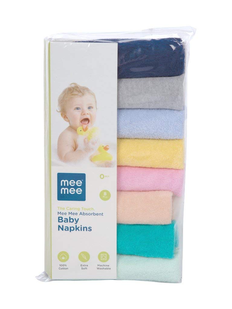 Mee Mee Premium Baby Napkin | Washcloth for New Born, Washable (22 cm x 22 cm), Reusable, Absorbent, Soft Face Towels Multicolor (PK-8)