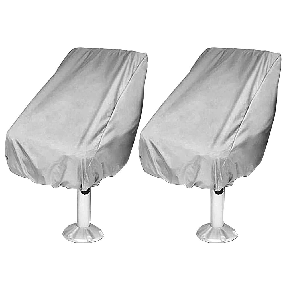 SEIWEI 2Pcs Waterproof Boat Seat Covers, Adjustable Marine Accessories, 210D Oxford Cloth Protective Cover for Yacht Helm Chairs(Silver)