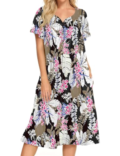 Image of Bloggerlove Mumu House Dress for Women with Pockets Short Sleeve Nightgowns