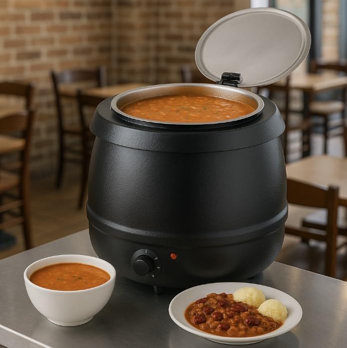 Electric Soup Kettle 10L Capacity Black Temperature Range 35C-95C Commercial and Home Food Warmer
