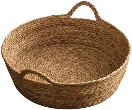 Woven Cat Bed Basket, Kitten Wicker Basket Nest Small Dog Bed, Pets Handmade Round Lounge Baskets, Straw Woven Cat Baskets (35x13cm)