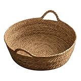 Woven Cat Bed Basket, Kitten Wicker Basket Nest Small Dog Bed, Pets Handmade Round Lounge Baskets, Straw Woven Cat Baskets (35x13cm)