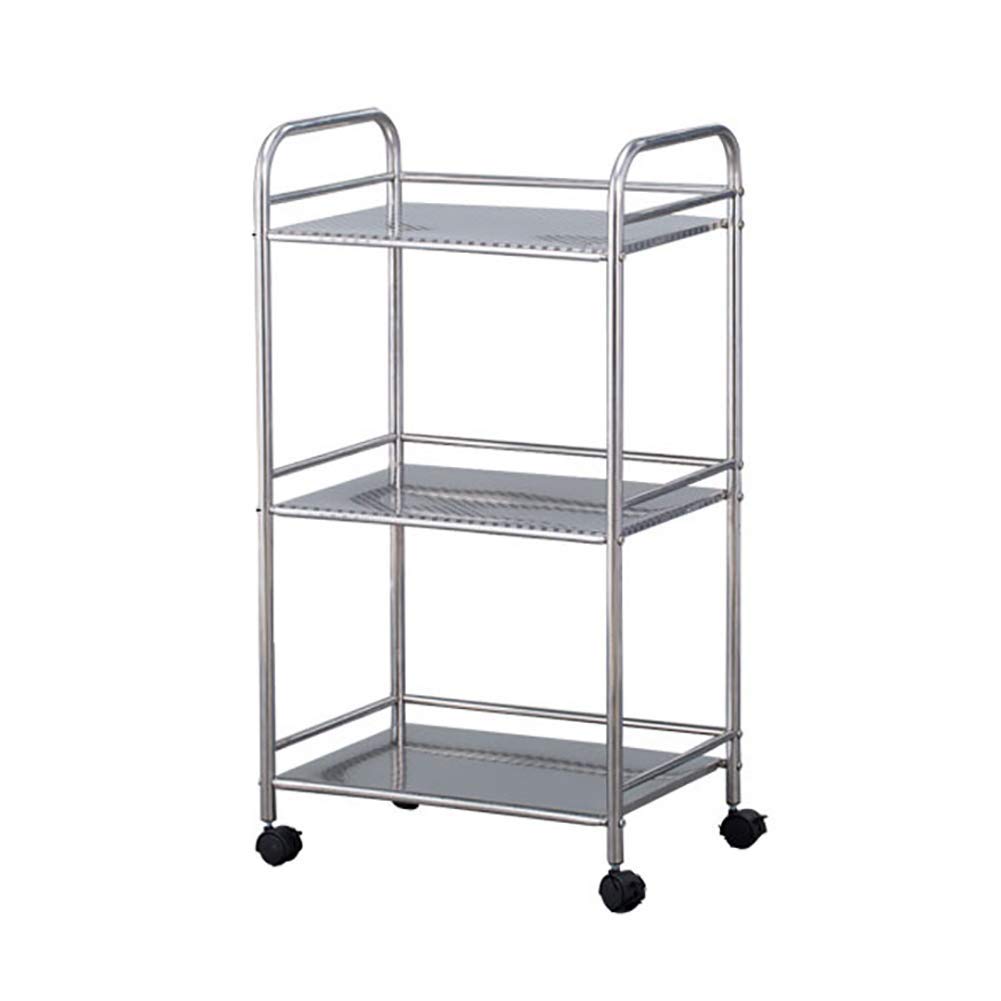 Trolley On Wheels Tool 3 Tier Beauty Salon Rolling Cart Kitchen Storage Rack with Universal Brake Wheel Stainless Steel Medical Equipment Trolley (Size : S-40×35×75cm) Storage