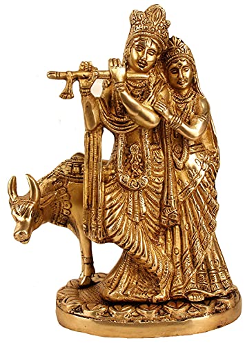 Aone India Brass Krishna Idol - Cow and Krishna, Height : 9.6" | Home Decor