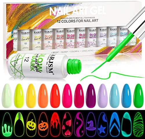RARJSM Nail Art Gel Set, Glow In The Dark Gel Liner Nail Art Polish Luminous Gel Design Nail Polish Neon Fluorescent Drawing Painting Nail Art Polish