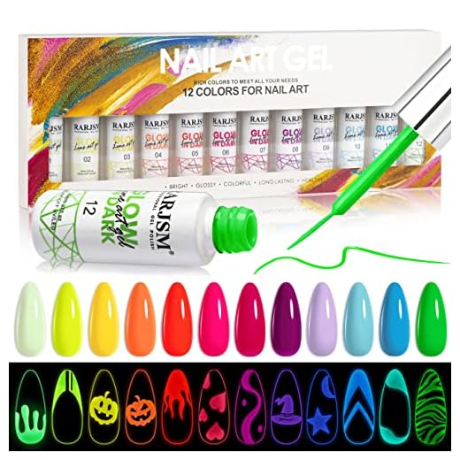 RARJSM Nail Art Gel Set, Glow In The Dark Gel Liner Nail Art Polish Luminous Gel Design Nail Polish Neon Fluorescent Drawing Painting Nail Art Polish
