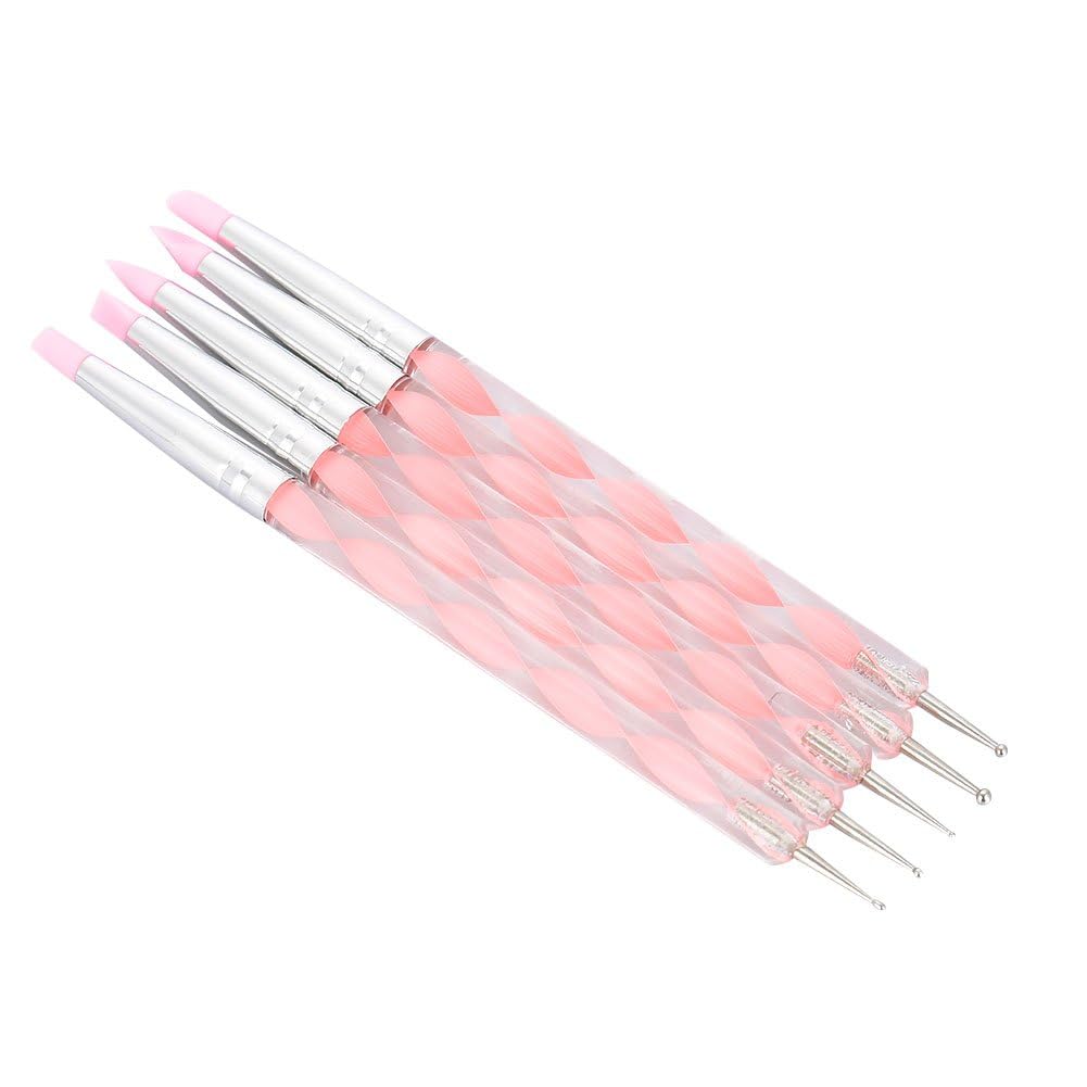 KIRA 5pcs Double-Ended Nail Brush, Clay Sculpting Tool Nail Ceramic Silicone Dot Brush Pen Brush Polymer Clay Pen, Nail Dotting Tool for Nails (pink)-image-21