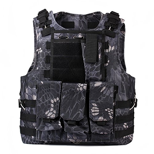 Gilet de combat - Veste tactique, de paintball - 600 D - En nylon - Respirant - TOMOUNT, Camouflage noir47cm