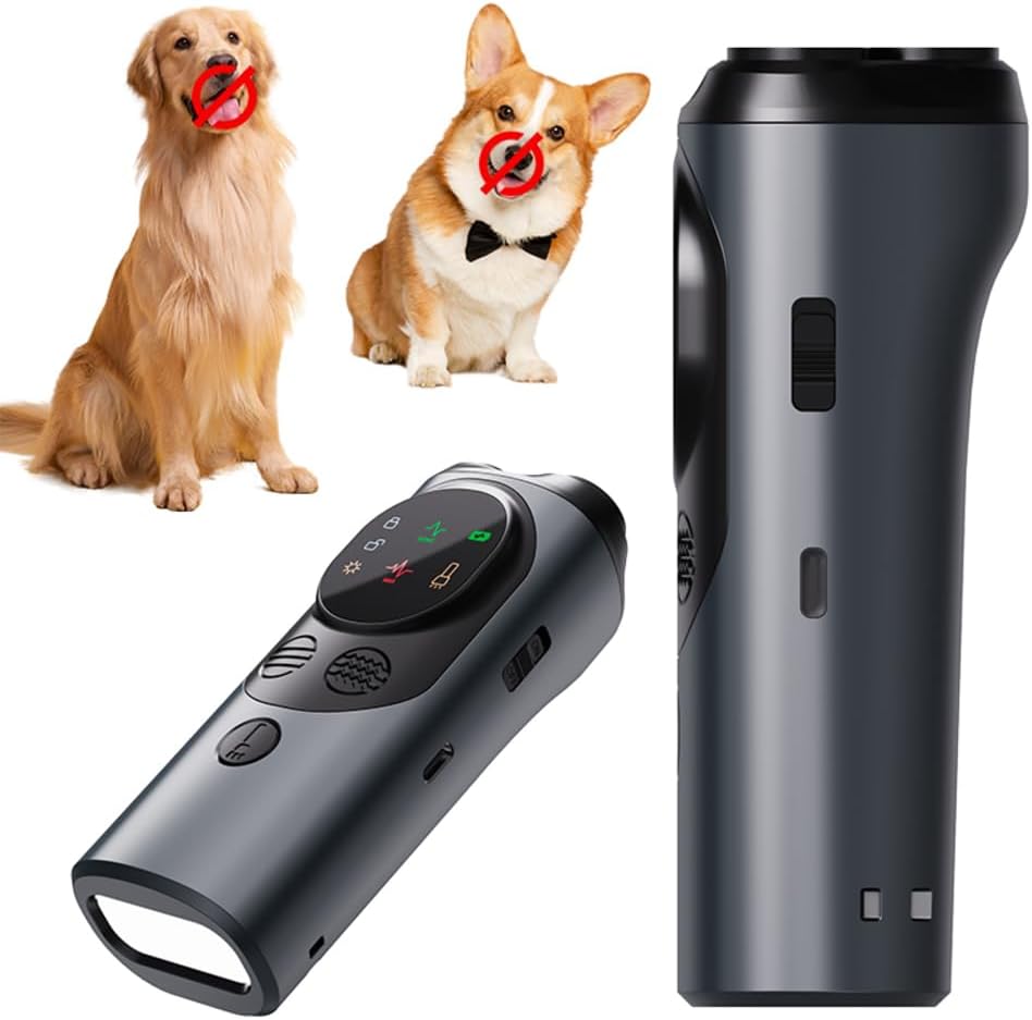 Dog Bark Deterrent Devices for Own or Neighbor Dog Rechargeable Ultrasonic Dog Trainer 50Ft Effective Safe Anti Barking Device, 3X Sonic Emitters, Portable Indoor Outdoor, Space Grey