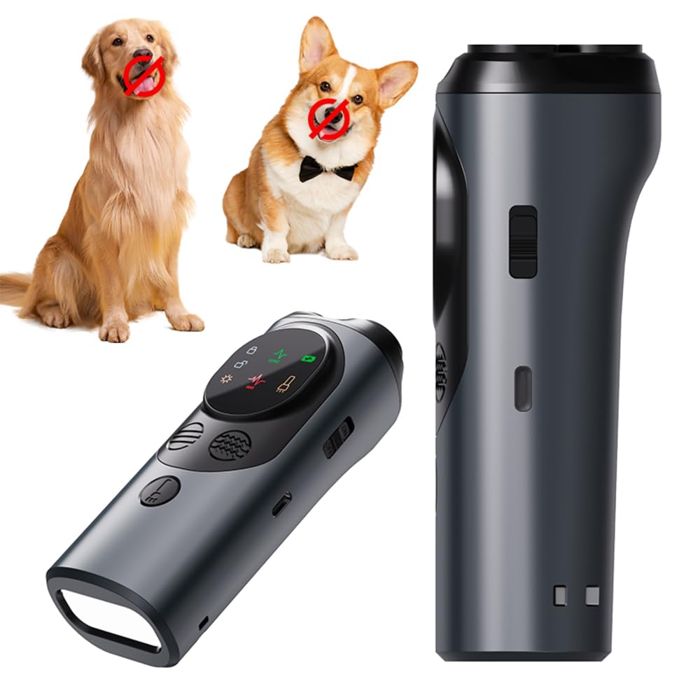 Dog Bark Deterrent Devices for Own or Neighbor Dog Rechargeable Ultrasonic Dog Trainer 50Ft Effective Safe Anti Barking Device, 3X Sonic Emitters, Portable Indoor Outdoor, Space Grey