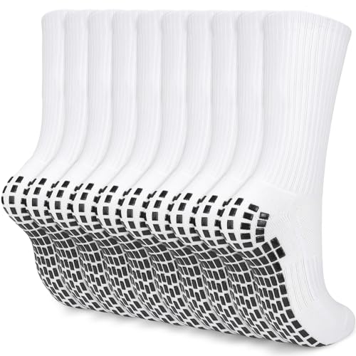 KOOOGEAR 5 pares de calcetines de fútbol para hombre, calcetines de fútbol, antideslizantes, color negro y blanco, talla 43-46, 5 blanco., 43-46