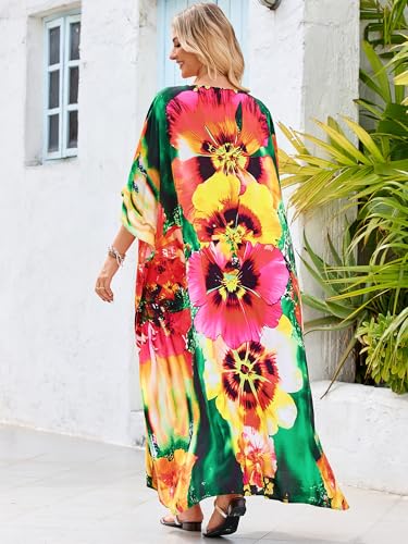 Image of Moss Rose Kaftan Dresses for Women V Neck Summer Swimsuit Cover up Caftan Maxi Beach Dresses
