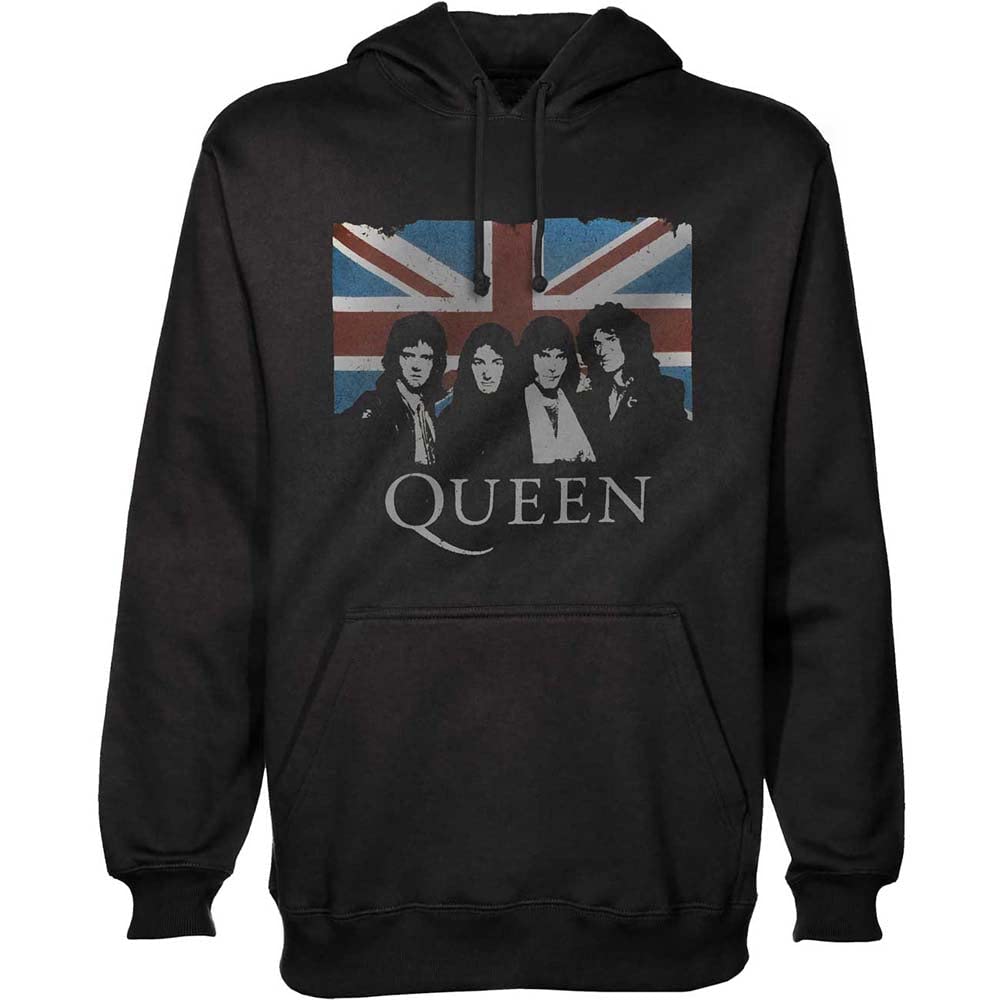 Queen Men's Black (Black Black) Rockoff Trade Vintage Union Jack Pullover Regular Fit Crew Neck Long Sleeve Hoodie, X-Large (Manufacturer Size:x-Large)