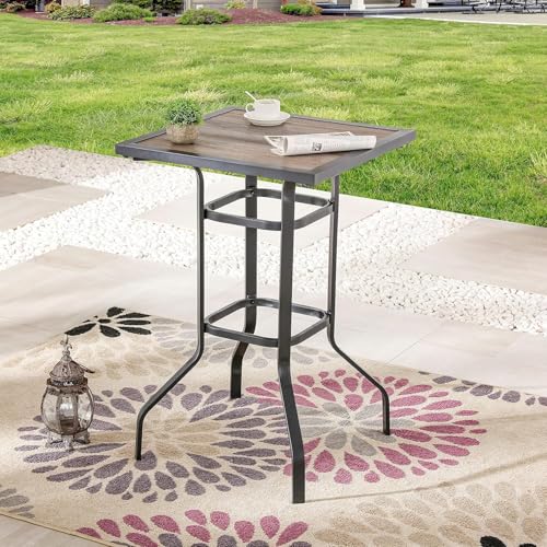 Image of LOKATSE HOME Outdoor Square Bar Patio Metal Height Bistro Table with Wood-Like Top, Black