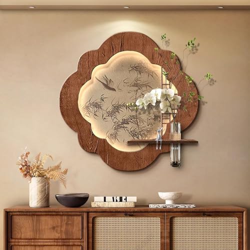 Peinture murale 3D grès marron tableau lumineux LED chaude déco hall et salon