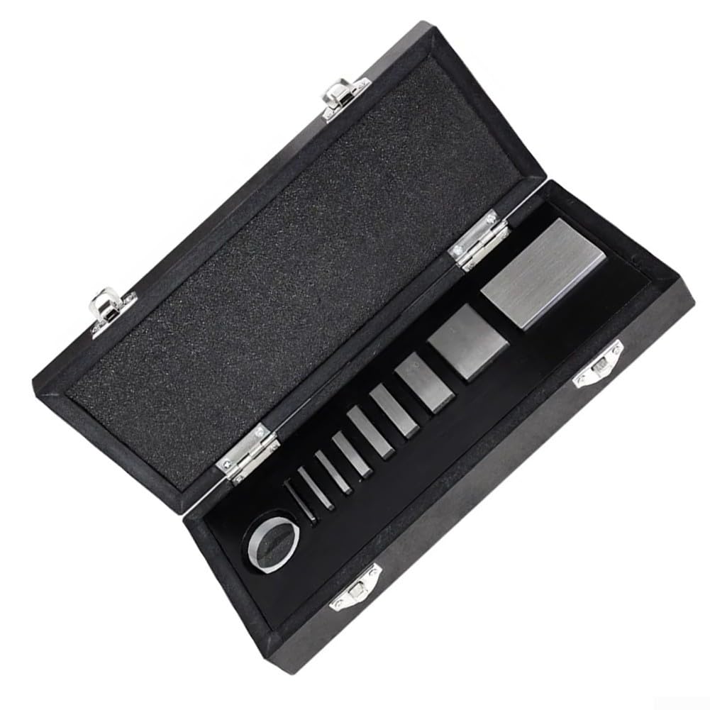 Kit de calibración de indicador con 9 bloques de calibre de acero y plano óptico, certificado rastreable NIST, tolerancia de grado AS-0, bloques serializados en caja de madera para (Nivel 1)
