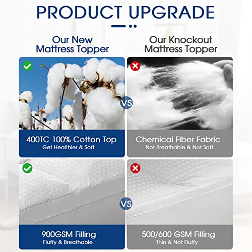 Extra Thick Queen Size Mattress Topper For Back Pain，Cooling 400Tc Cotton Mattress Pad Plush 4D Down Alternative Fill Pillow Top With 8-21Inch Deep Pocket #TOP1