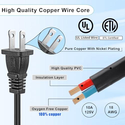 Image of 2 Pin Extension Cable 3.5 m, US Plug /Bushing, for NEMA 5-15P to NEMA 5-15R, Extension Cable Black (10 ft)