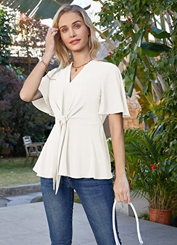 Image of GRACE KARIN Women's Elegant V-Neck Tie Waist Flowy Peplum Shirt Tops