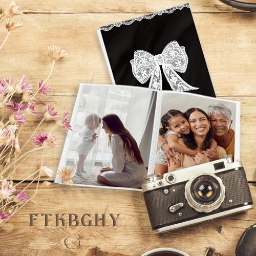 Image of Black Coquette Lace Bow Photo Album 4x6, Aesthetic Preppy Girly 18 Pockets Small Picture Memory Book Photo Album Keepsake for Graduation Wedding Anniversary Travel Vacation