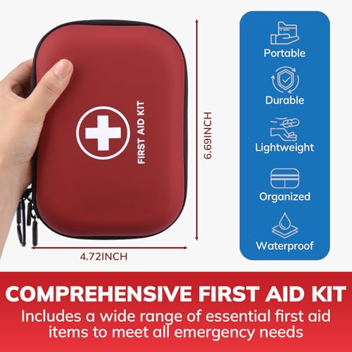 Mini Erste Hilfe Set, 144PCS Hartschalen Medizin Set für Zuhause, Auto, Reisen, Camping, LKW, Wandern, Sport, Büro, Flucht in die Wildnis, Outdoor-Abenteuer