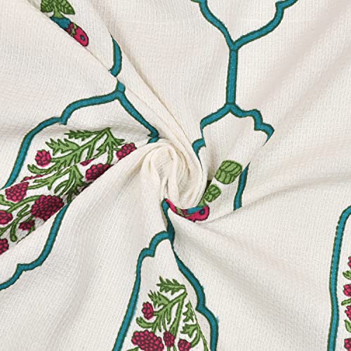 Image of Mafatlal Madhuban Cotton Waffle Towel Set (1 Bath 147x76 cm + 4 Hand 76x38 cm) | 250 GSM | High Absorbent Hand Block Print | Samba Color