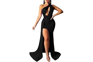 Women's Alluring Entourage: Captivating One-Shoulder Long Gown