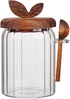 Vista 1 de ANSQU Tarro de vidrio con tapa y cuchara de madera, recipientes de almacenamiento de alimentos de vidrio de 20.3 onzas, recipiente de café molido