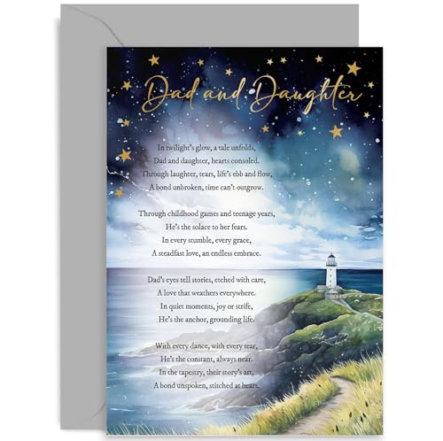 Old English Co. Dad Birthday Cards from Daughter - Sentimental Heartfelt Fathers Day Card from Daughter - Gold Foil Stars - 50th 60th 70th 80th Birthday Card | Blank Inside