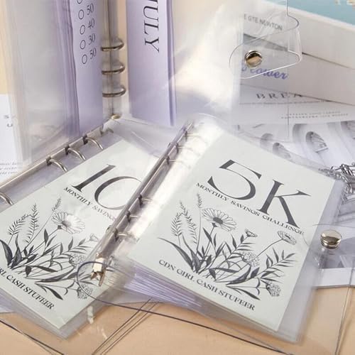 Fichário de desafio de economia de dinheiro com 200 envelopes de 12 meses, livro de desafio de econo