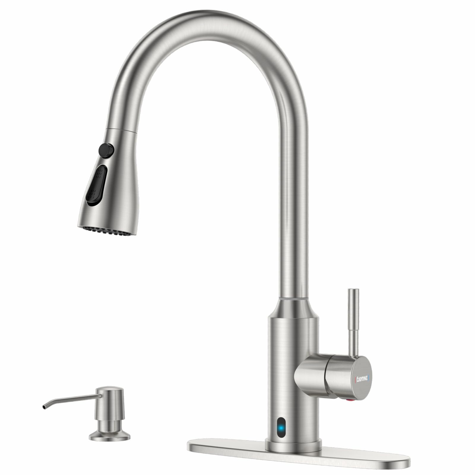 DAYONE Touchless Kitchen Sink Faucet with Soap Dispenser and Pull Down Sprayer, Stainless Steel High Arc Motion Sensor Touch Faucet for Kitchen Sink Smart Hands-Free Single Handle, Brushed Nickel