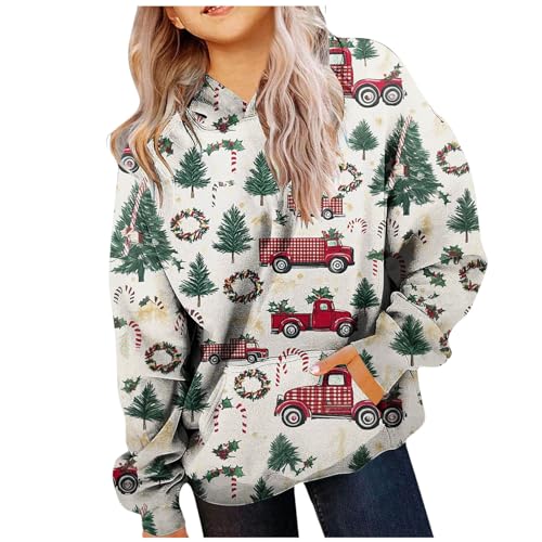 Christmas Kids Hoodie with Festive Holiday Tree & Ornament Prints - Xmas Pullover Sweater for Boys Girls