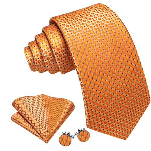 Image of YOHOWA Men Plaid /Striped Ties Set Silk Business Wedding Formal Fashion Necktie and Pocket Square Cufflinks Set