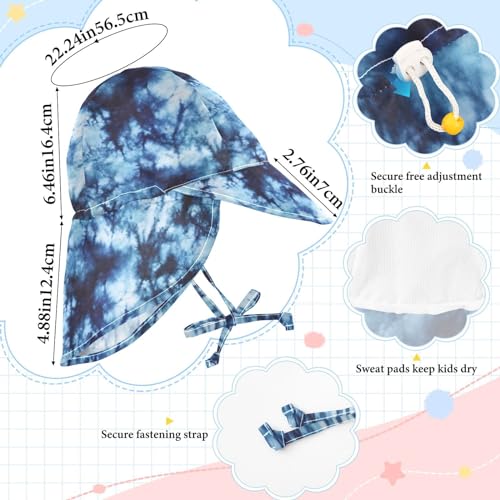 Baby Sun Hat Blue Tie Dye Pattern Toddler Kids Beach Hat Neck Flap Cap Sun Protection Girls Boys Summer Hat Swim Bucket Hat for Travel Hiking Outdoor4